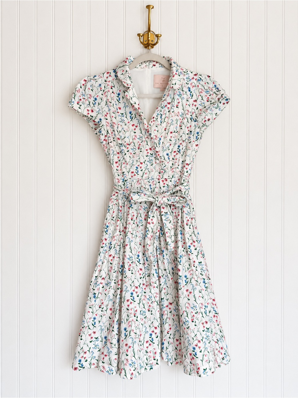 Gal Meets Glam Anne Floral Spring Sprig Dress Size 2 Tie Waist Cotton